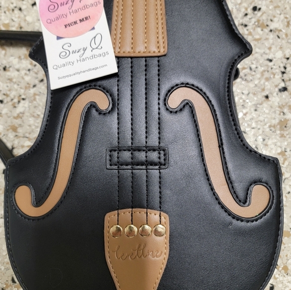 NWT Violin Shaped Black and Tan Crossbody Bag - Picture 6 of 7